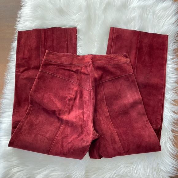 Vintage | Unbranded 100% Handmade Suede Maroon Leather Wide Leg Pant Burgundy 26 - Picture 1 of 11